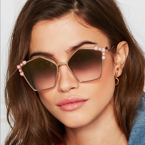 FENDI Studded pentagon-frame rose gold sunglasses - Picture 6 of 7